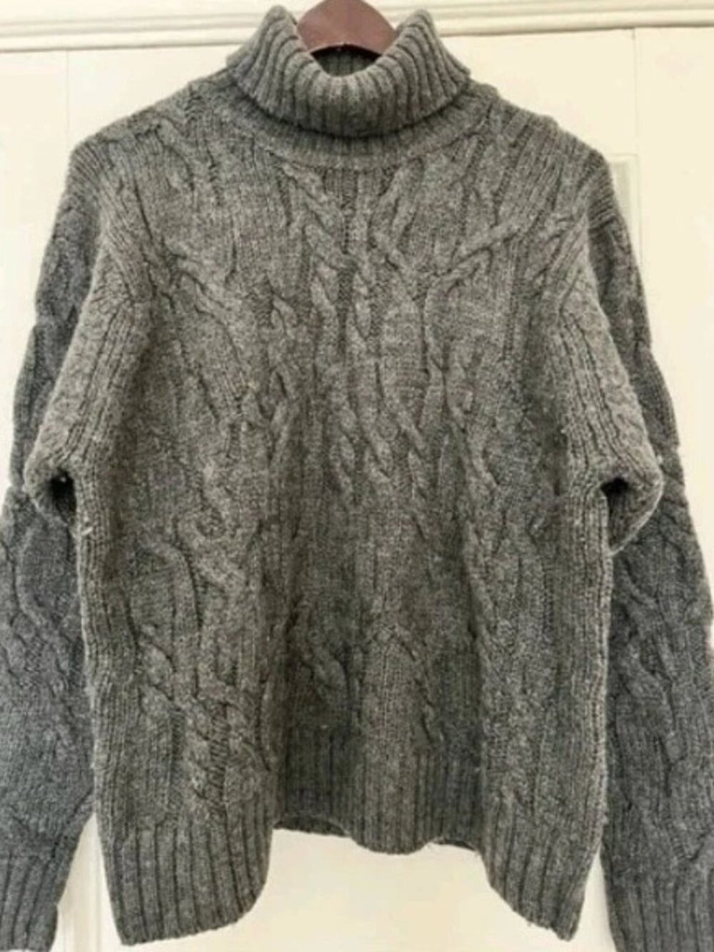 Paul Smith Asymmetric Cable Knit Turtleneck Sweater, Gray, Medium, Retail $995